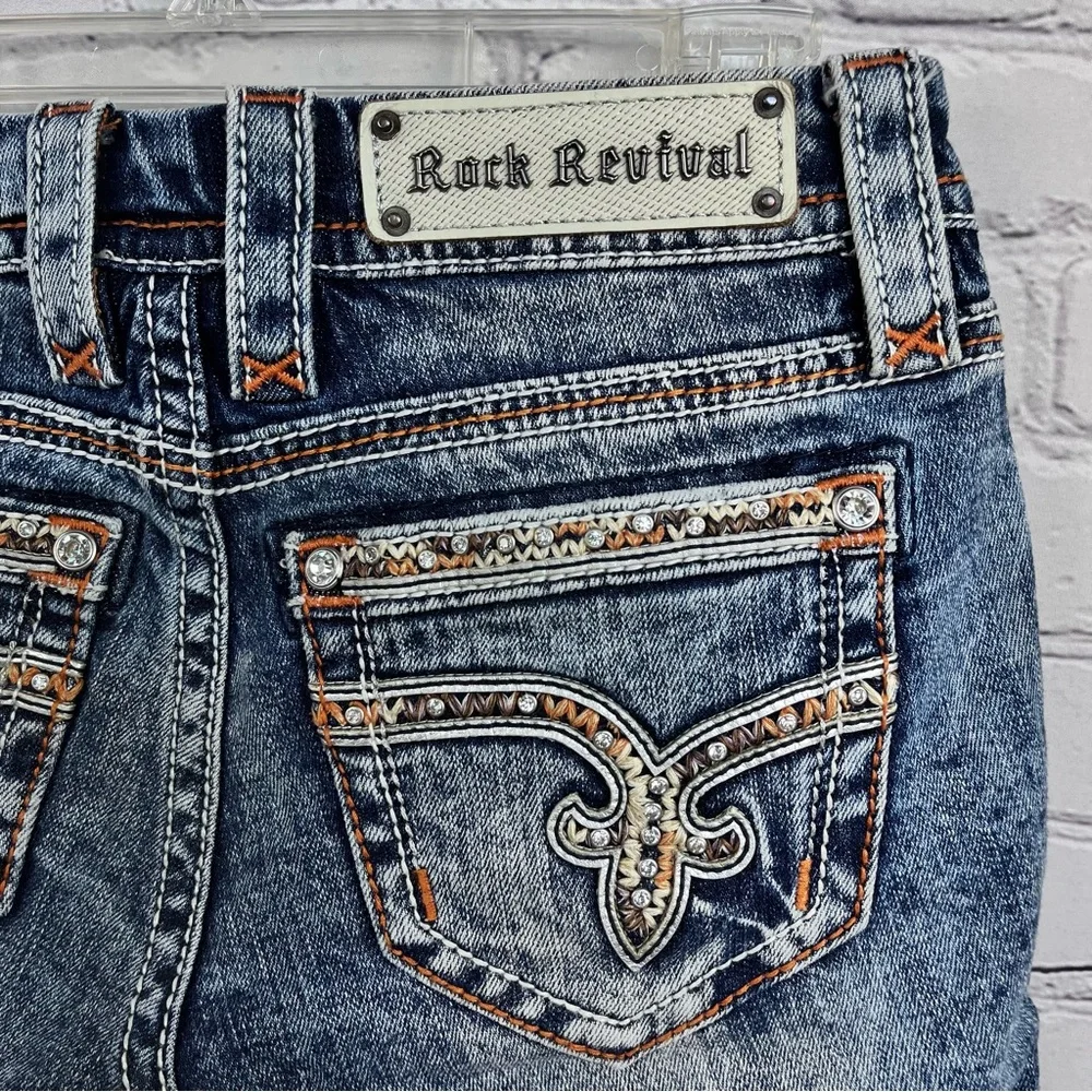 Rock Revival Nancy Bermuda Stretch Denim Shorts Distressed Blue Sz 25